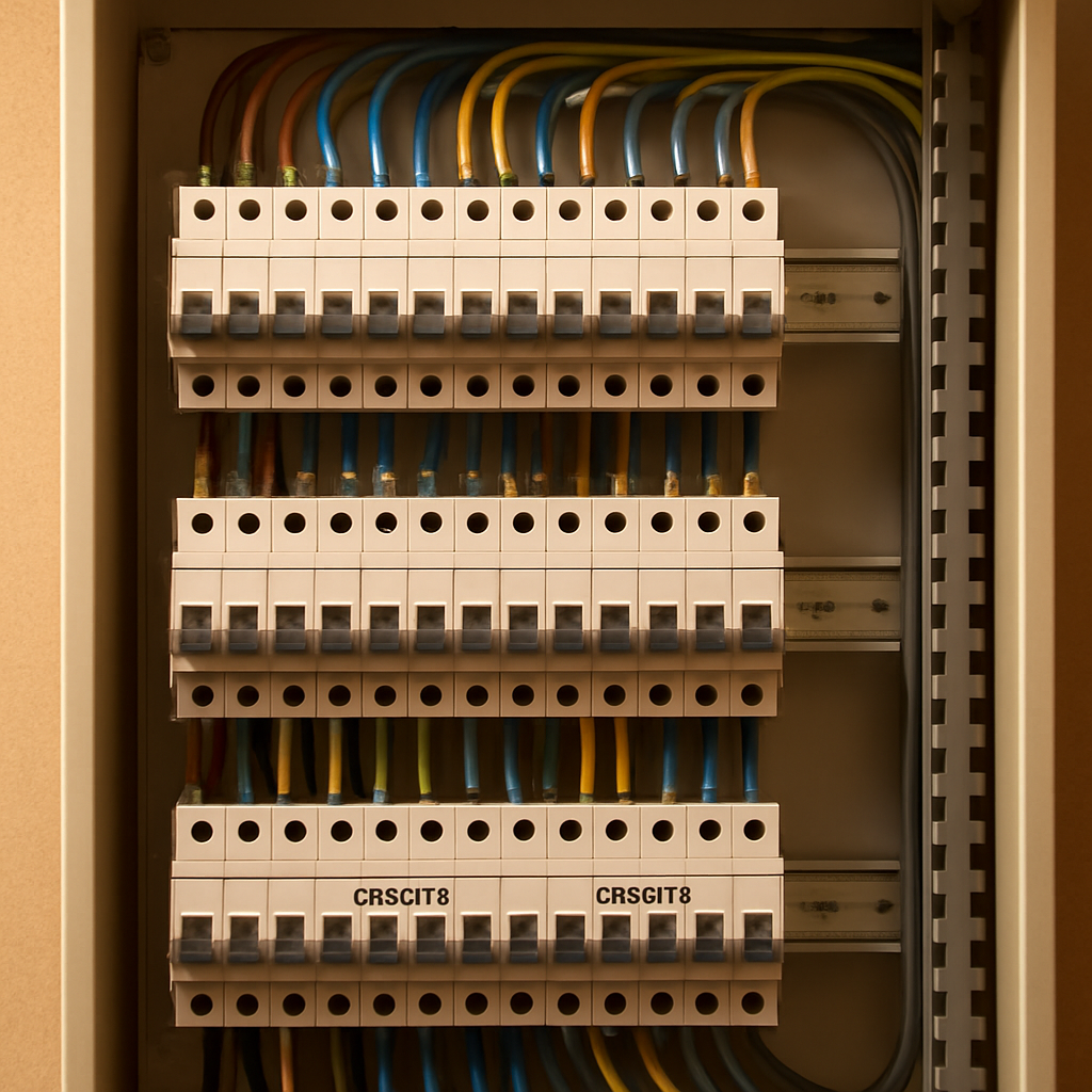 Professional electrical switchboard installation with neat cable management